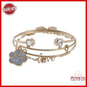 Adjustable Pet Lover Bracelet Set with Paw Charms and Crystals